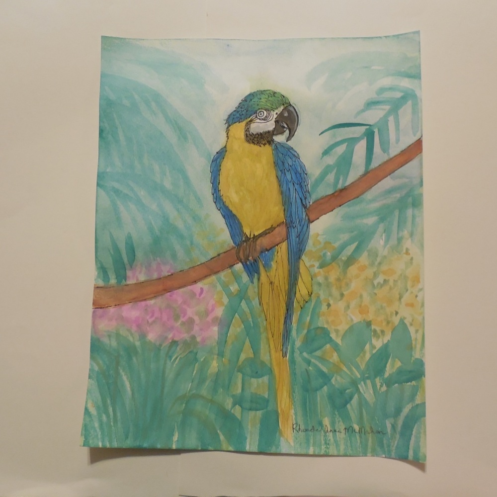 Original Watercolor Macaw Parrot HAND CRAFTED Painting - Picture 2 of 10